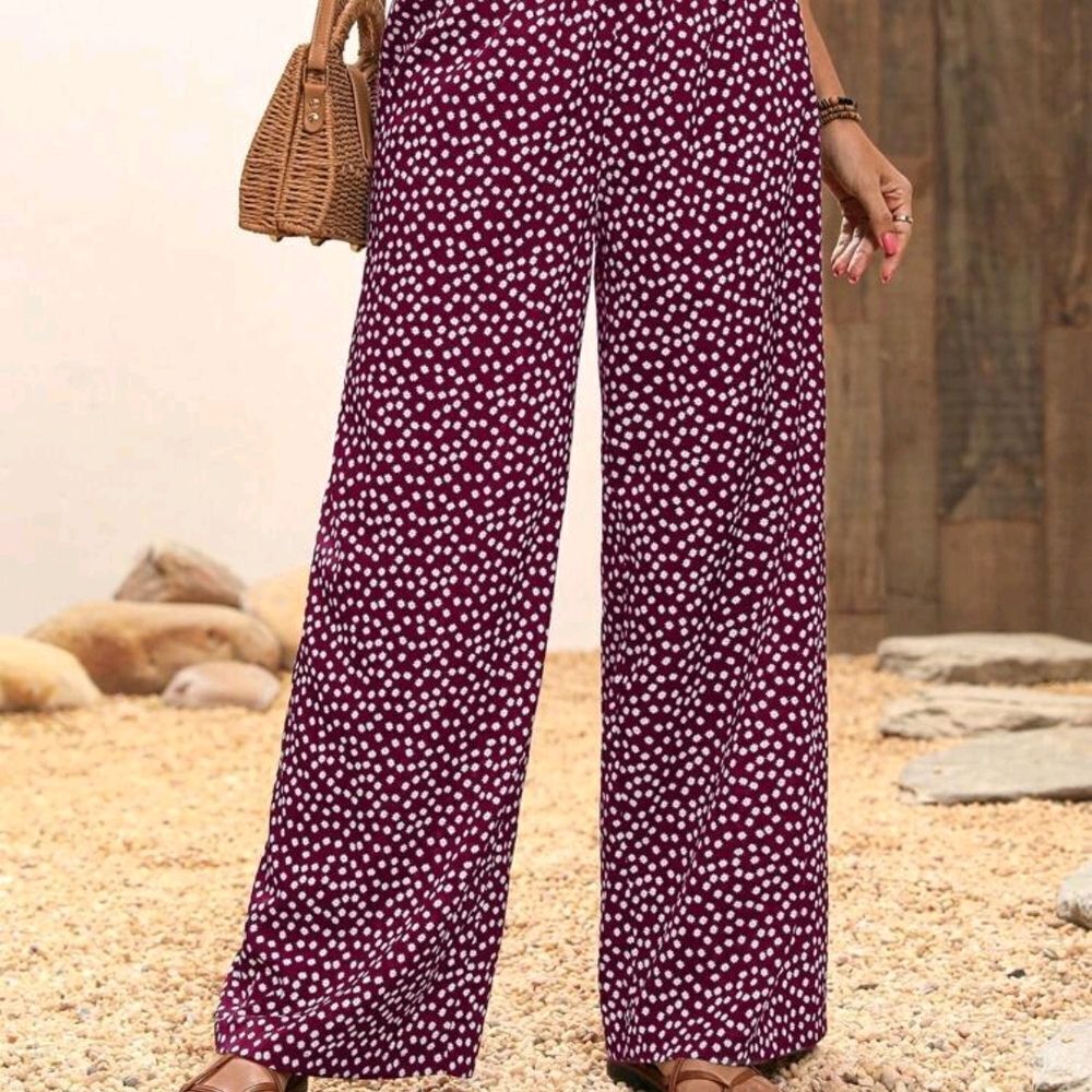 SHEIN Purple Polka Dot Wide-Leg Pants